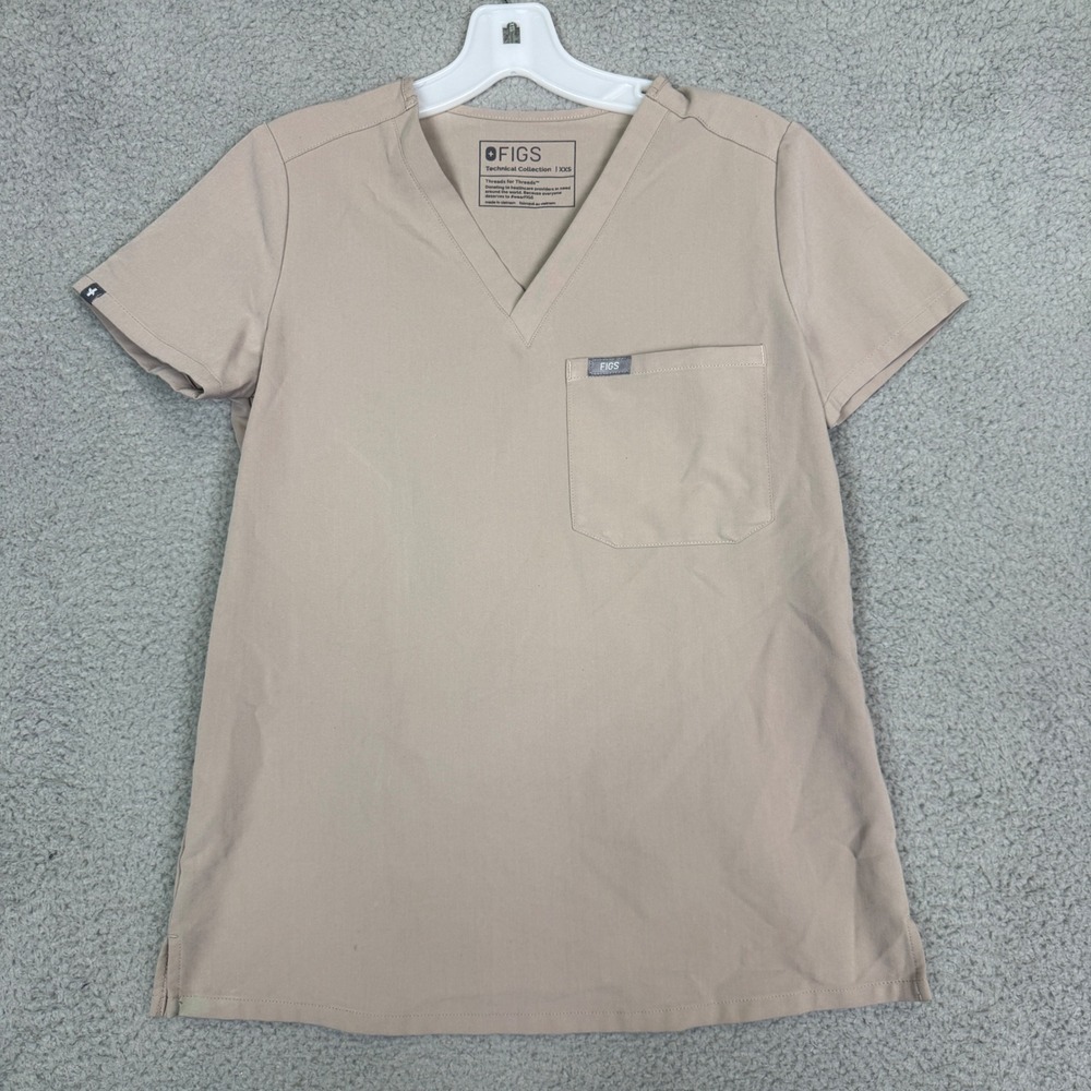 FIGS Technical Collection V-Neck Scrub Top Tan Khaki XXS 5930